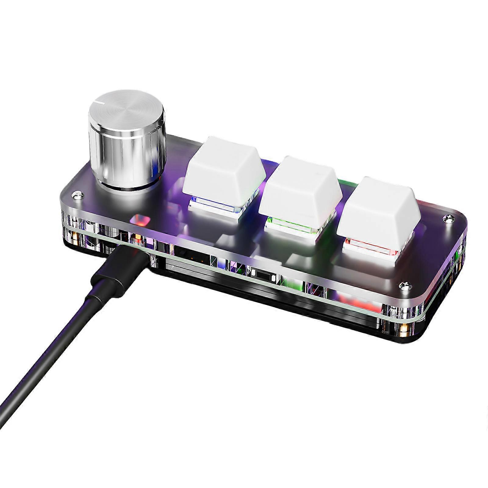3 Key Mechanical Keypad With Customizable Knob USB Receiver Type C Cable Wireless for Gamers and Developers  White
