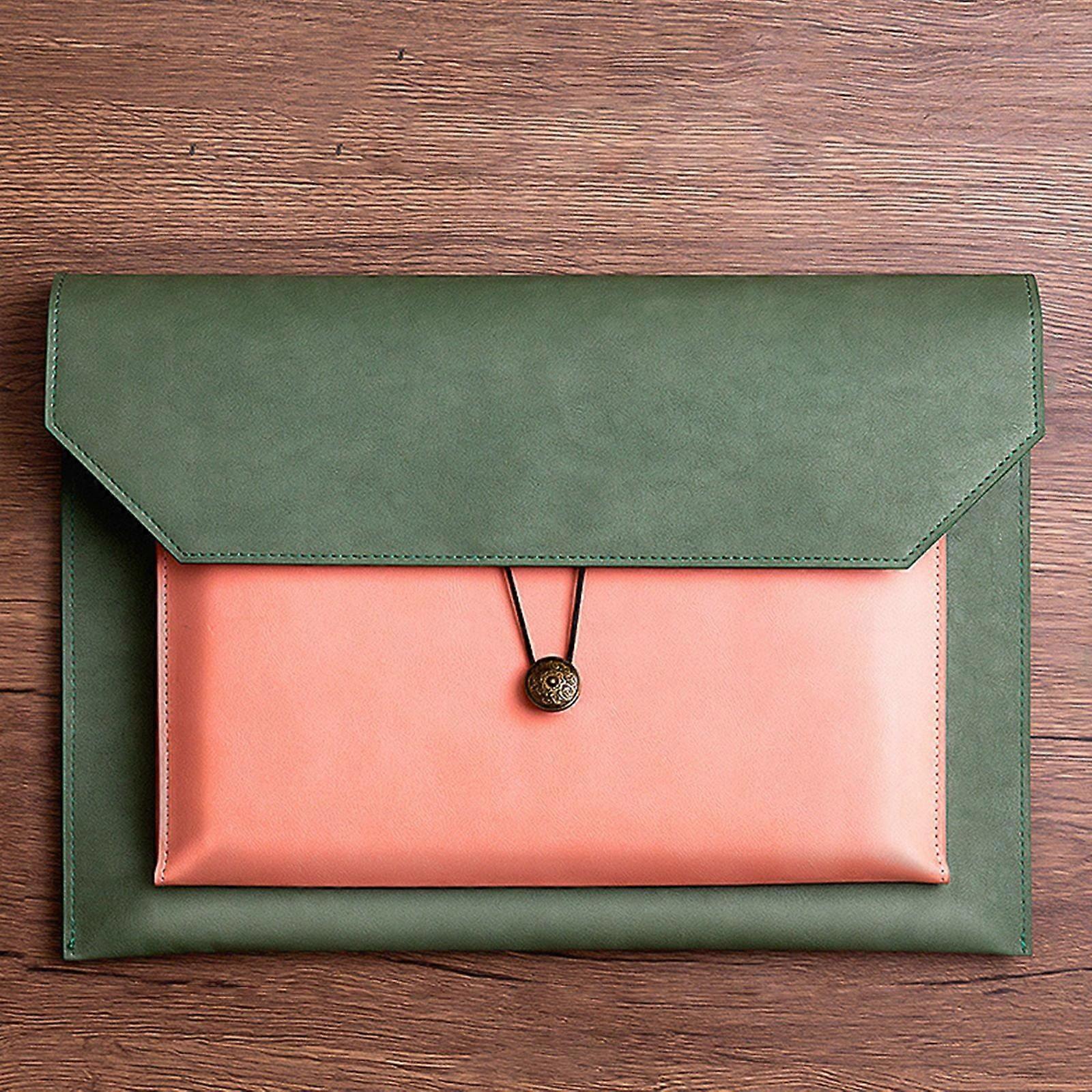 WinysinLeather Business Document Bag Button Document Storage Bag Contract Document Bag Large Capacity Business Document Bag