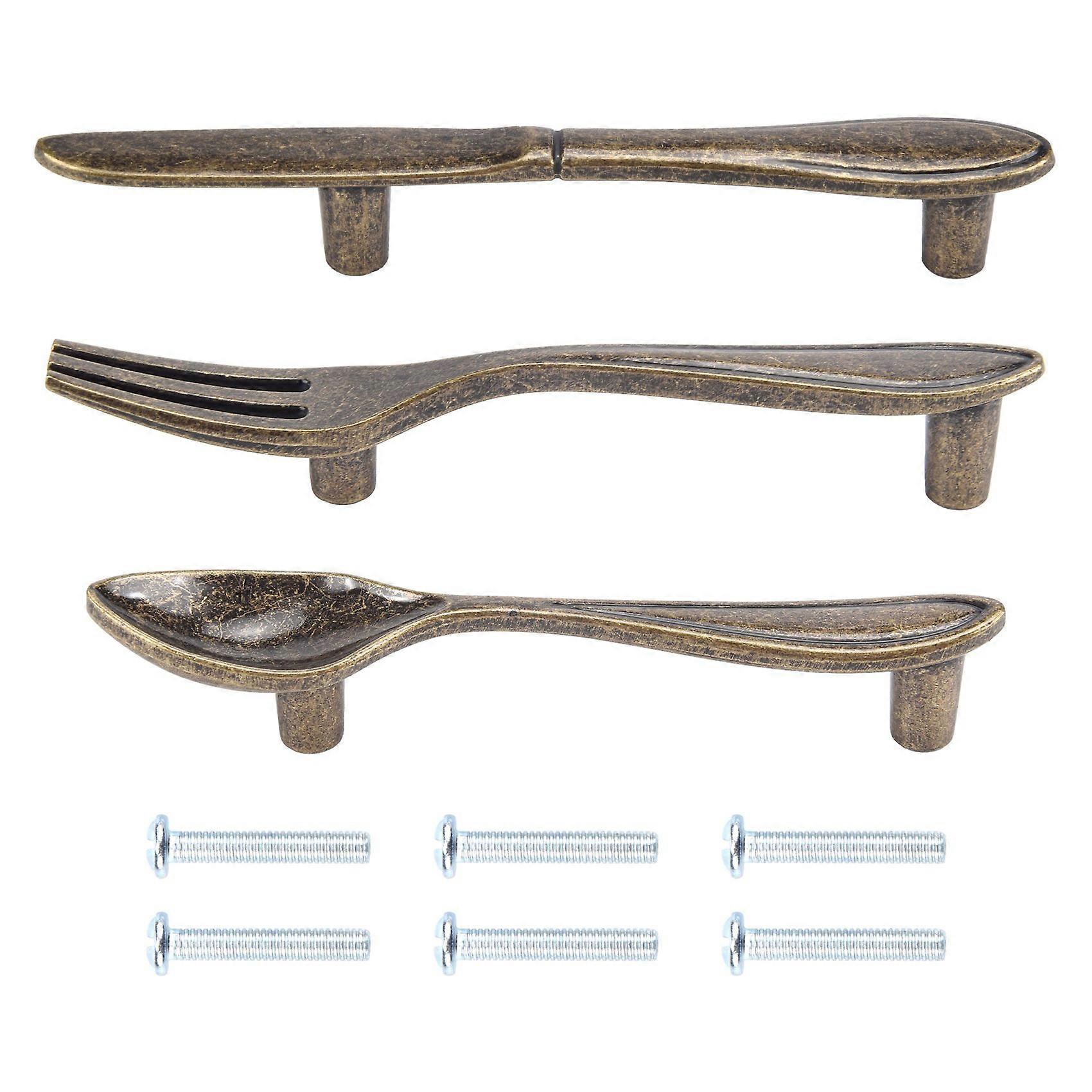 15 Pcs Knife Spoon Fork Kitchen Cabinet Closet Drawer Pull Handles Knobs 3-Inch to Bronze