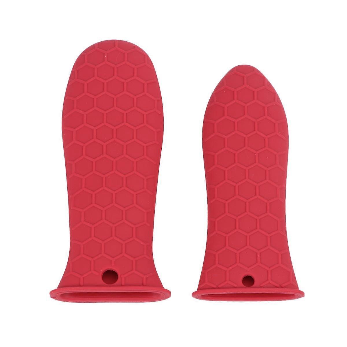 2pcs Silicone Honeycomb Non-slip Pan Handle Protective Sleeve Hot Handle Holder Pan Handle Cover (Large Size + Small Size Red)