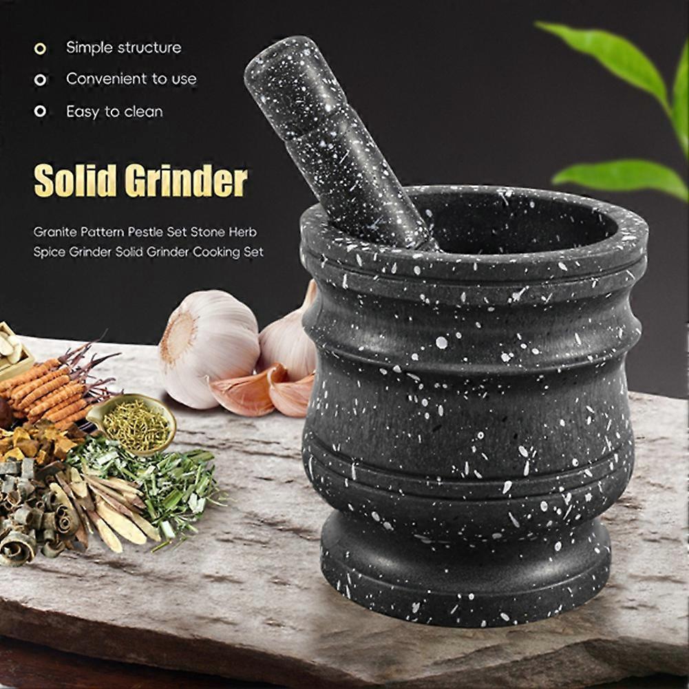 3set Granite Pattern Pestle Set Stone Herb Spice Grinder Solid Grinder Cooking Set