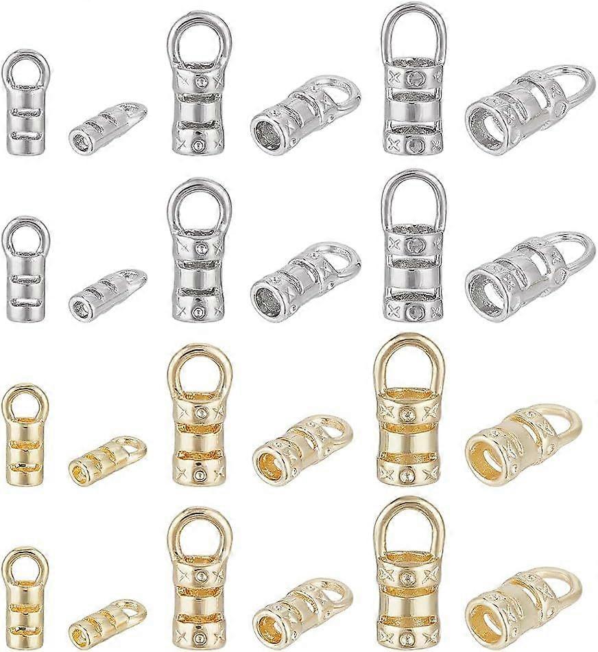 48pcs 3 Sizes Cord End Caps Rope End Caps Chain Ends Bail End Connectors with Loop for Jewellery Making End Tip Bead Cap Bracelet Kit Kumihimo Supplie