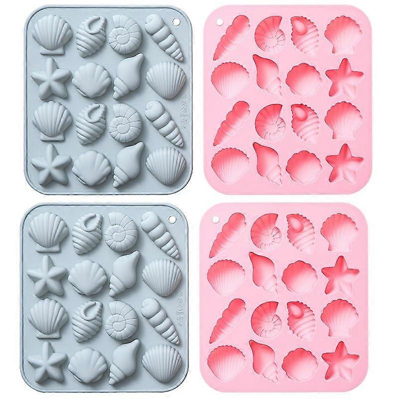 Silicone Baking Moulds Set of 4 Shell Shape for Chocolate Cake Jelly Pudding Blue