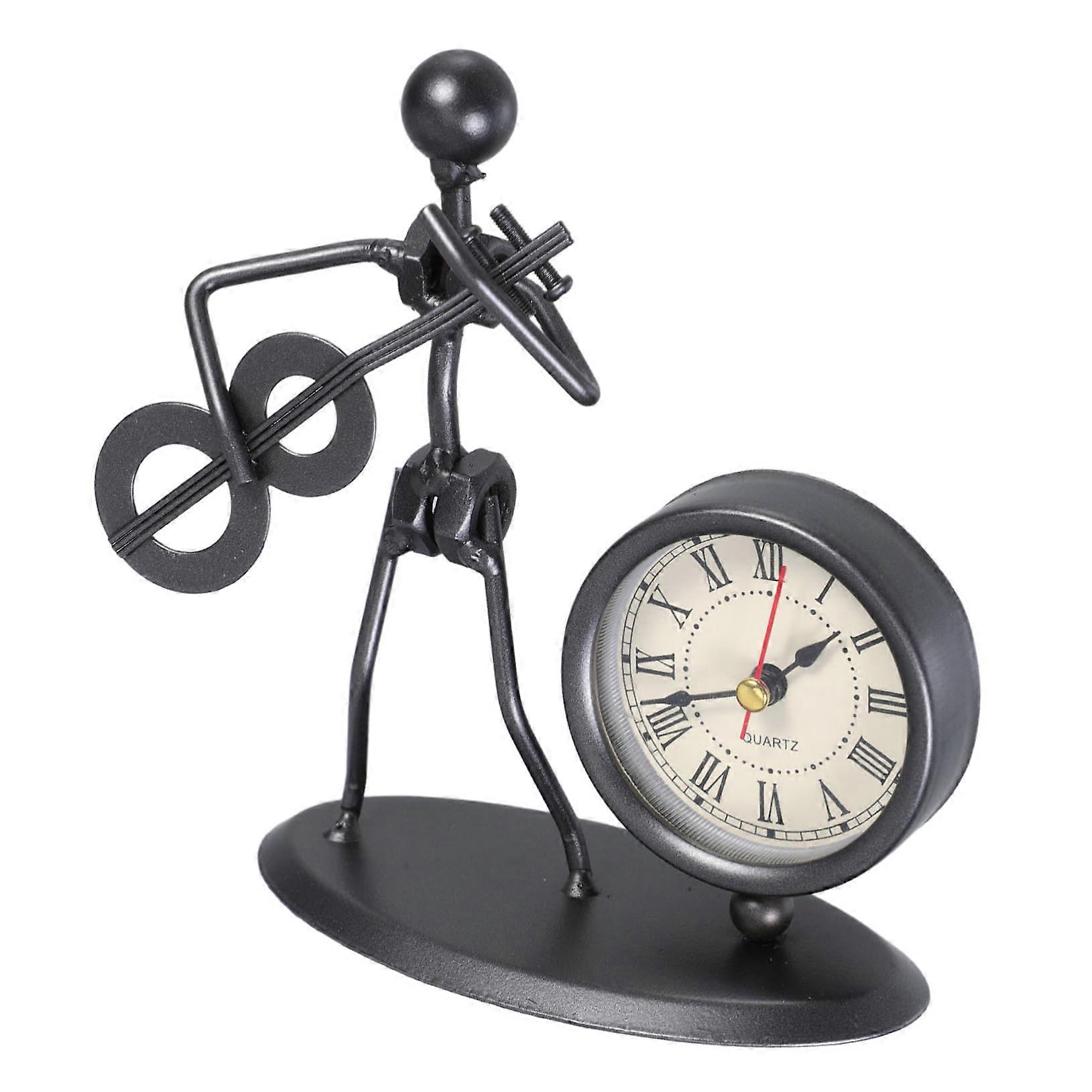 Vintage Iron Desk Clock with Retro Musician Design for Home Office Table Decor