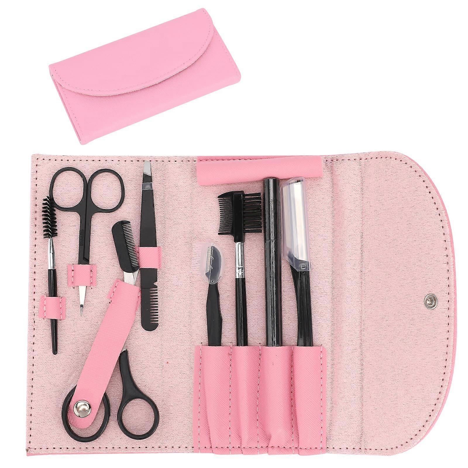 Eyebrow Shaping Kit 8Piece Set with Leather Bag, Razor, Scissors, Brush for Women and Men