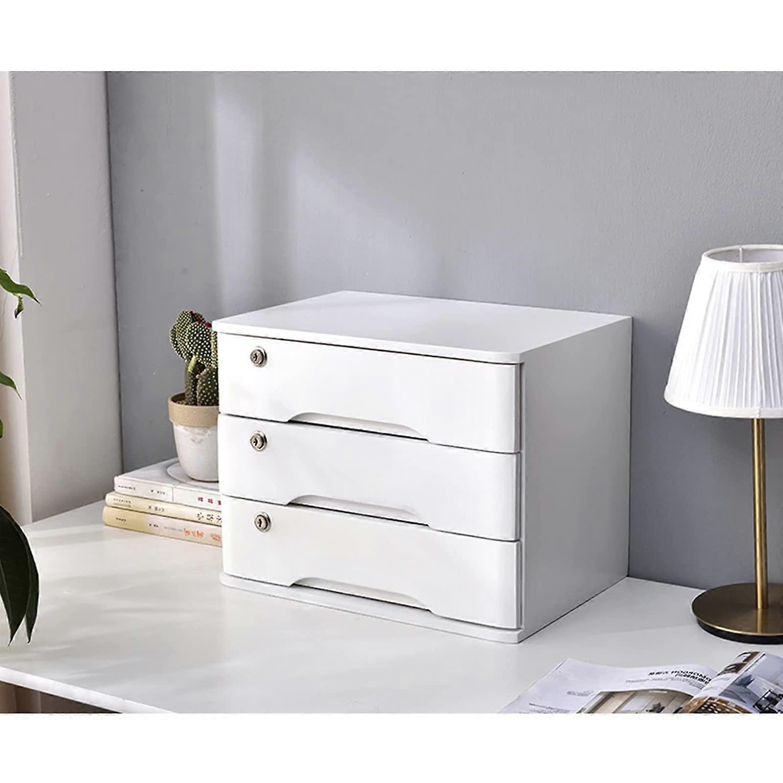 Solid Wood Desktop File Cabinet with Drawers and Lock for Home Office Storage Organizer