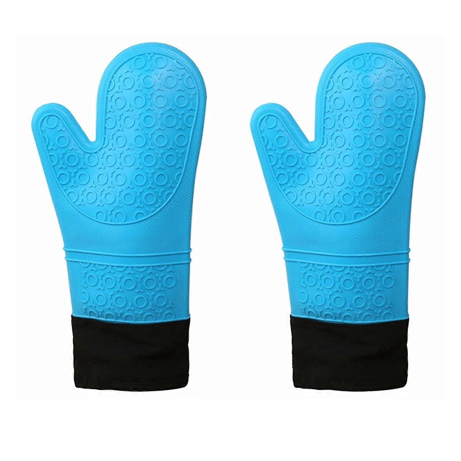 2Pcs Oven Gloves Heat Resistant with NonSlip Grip and Cotton Lining for Baking and BBQ Blue