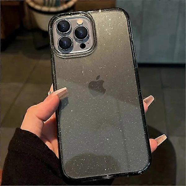 Luxury Bling Glitter Transparent Shockproof Soft Phone Case Black for compatible with iPhone 16 15 14 13 12 11 Pro Max X XR XS 7 8 Plus & XS Max