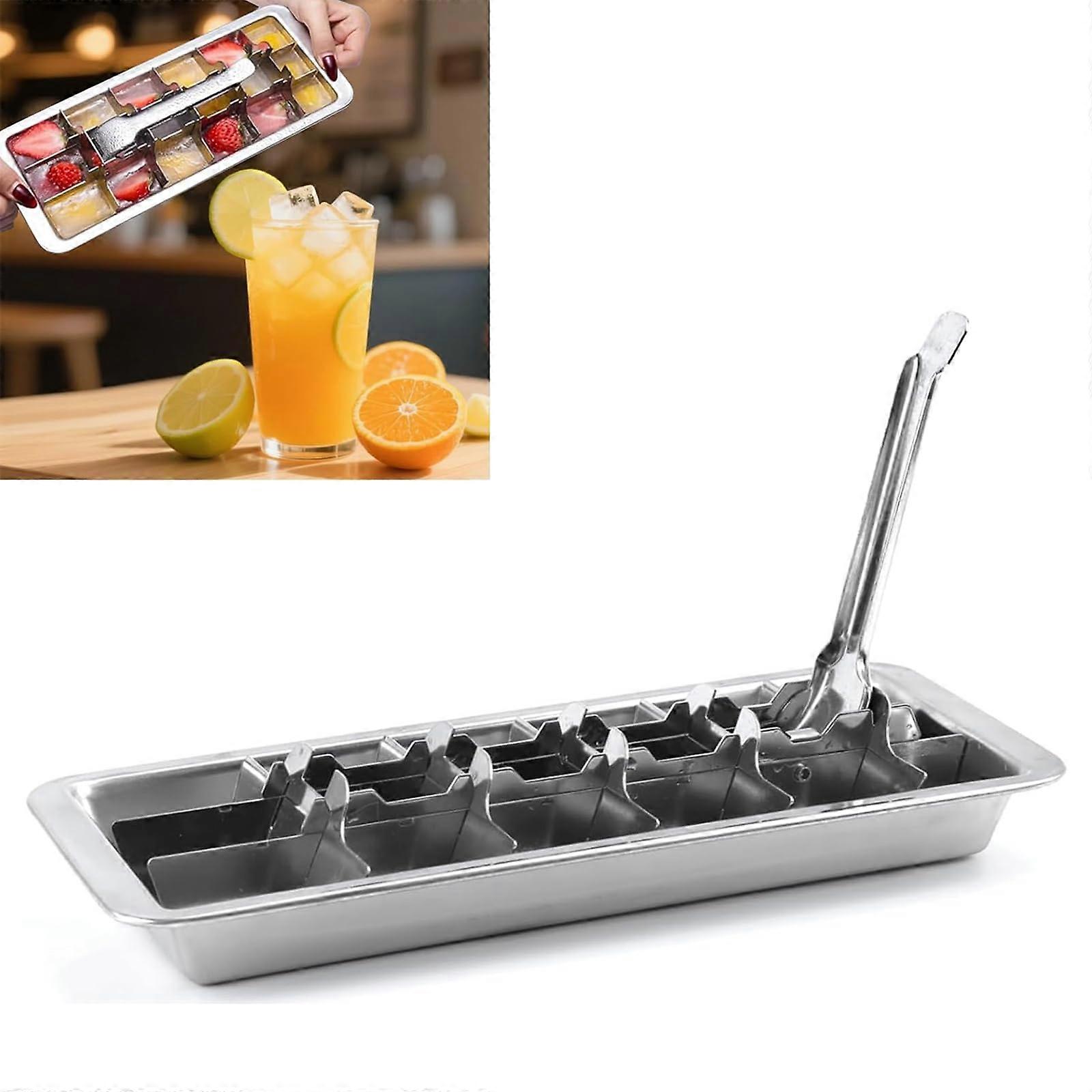 Stainless Steel Ice Cube Tray with Easy Release Lever, 18 Slot Metal Maker for Fast Freezing