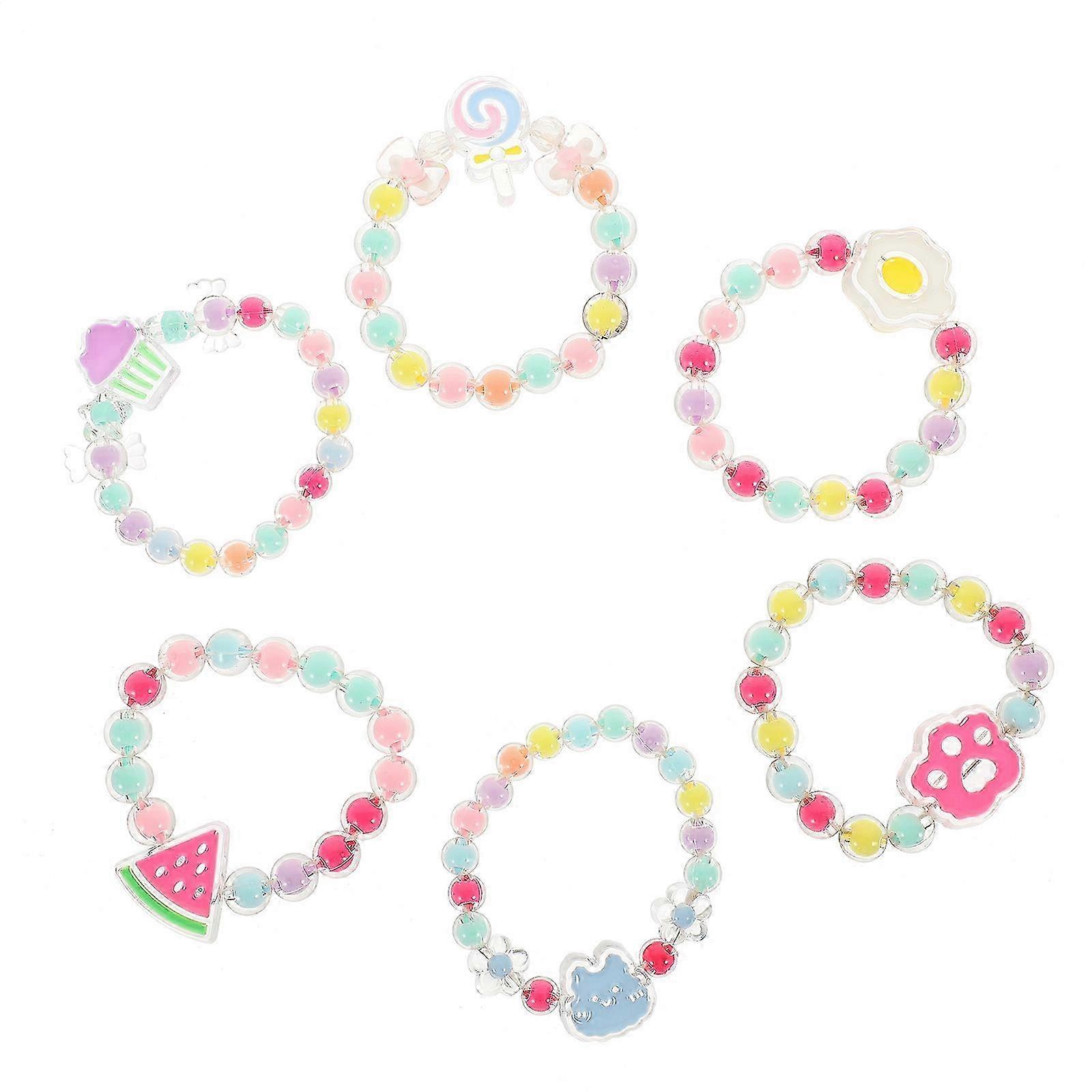 Kids Plastic Bead Bracelets - 6Pcs Adjustable Elastic Bracelets for Toddlers