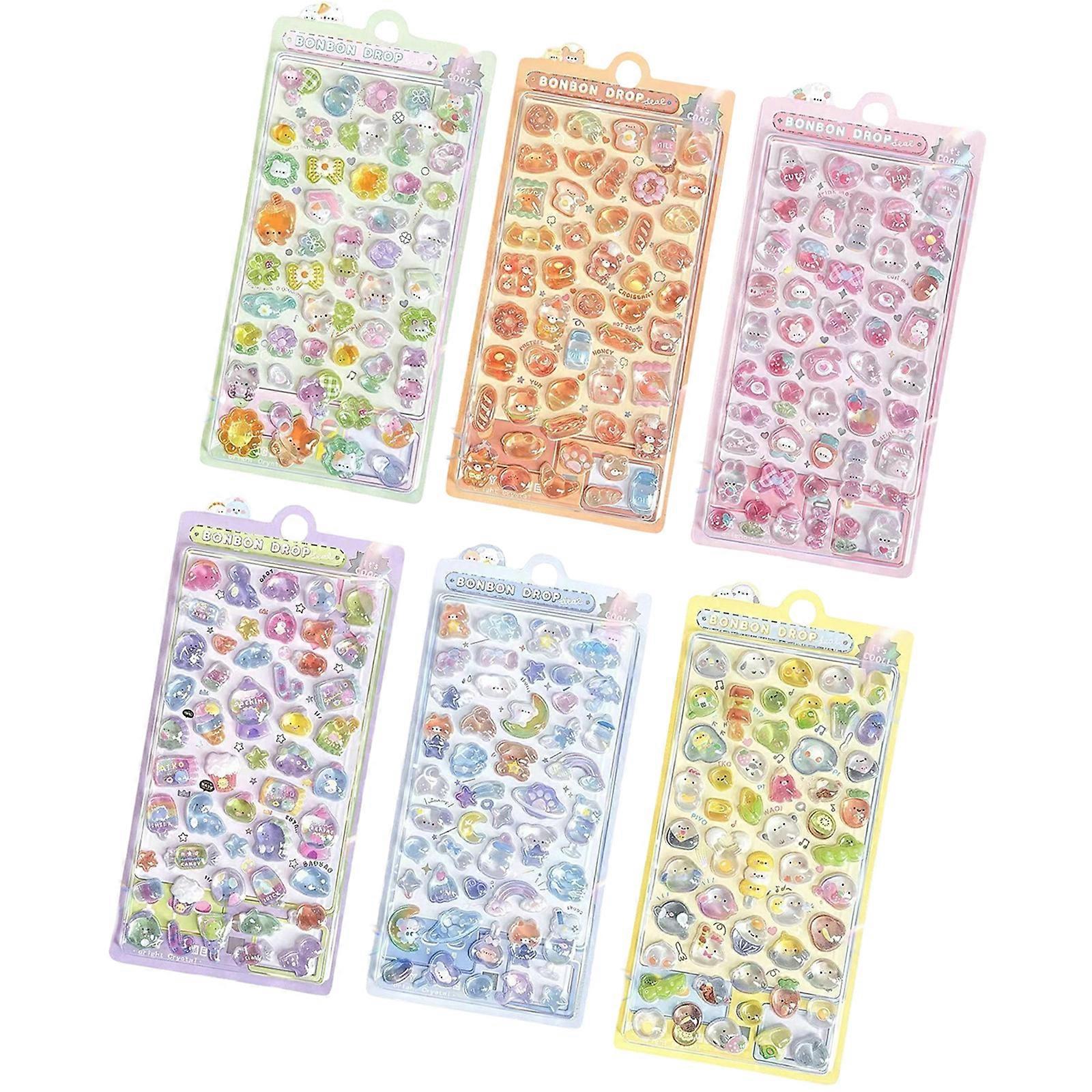 6 Sheets PVC Kids Cartoon Stickers With Embossed Design For Creative Project And Safe Play Activity Various Decoration Multicolor