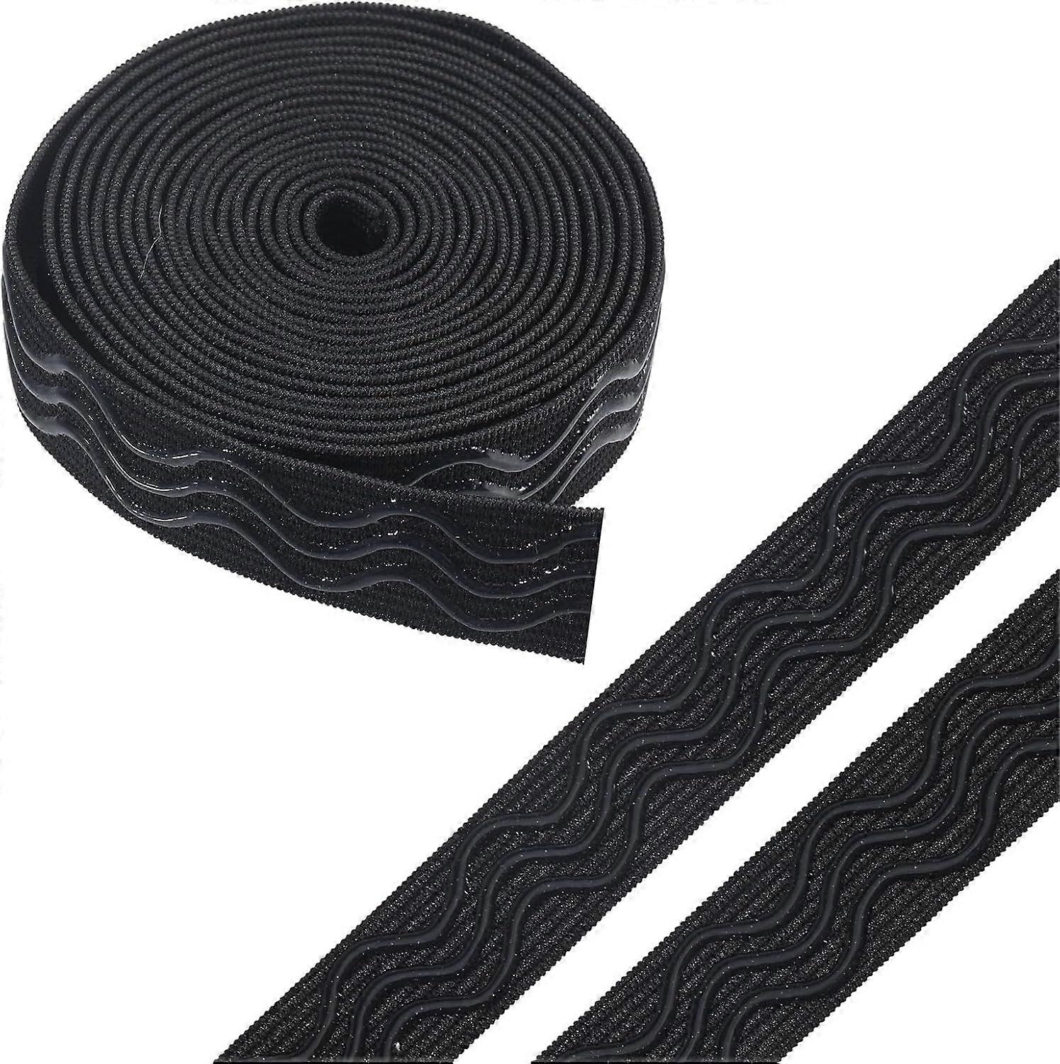 10 Yards 20mm/0.78inch Wide Black 3 Waves Non-Slip Silicone Sewing Elastic Band Stretch Rubbers Elastic Straps Belt Flat Elastic Gripper Ribbon Trim f