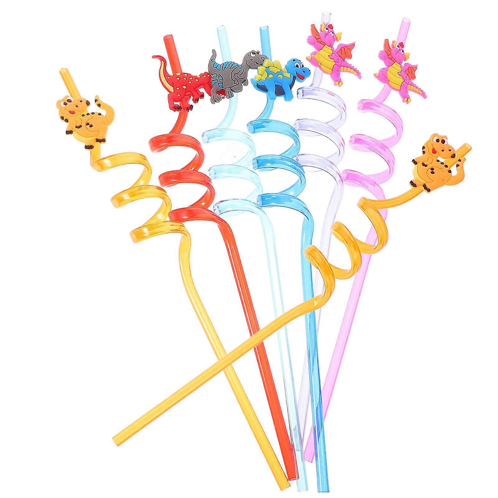 Colored Dinosaur Straws Drinking Straws for Parties 8Pcs Reusable Curved Set