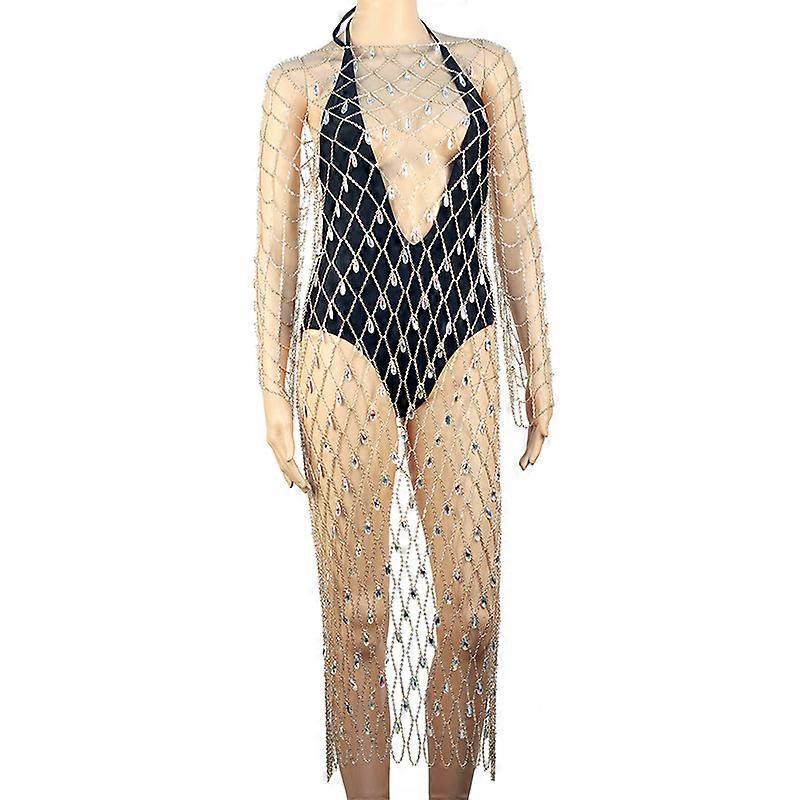 Shiny Beaded Full Body Chain Dress Bikini Sexy Crystal Chain Body Harness Nightclub Disco Jewelry