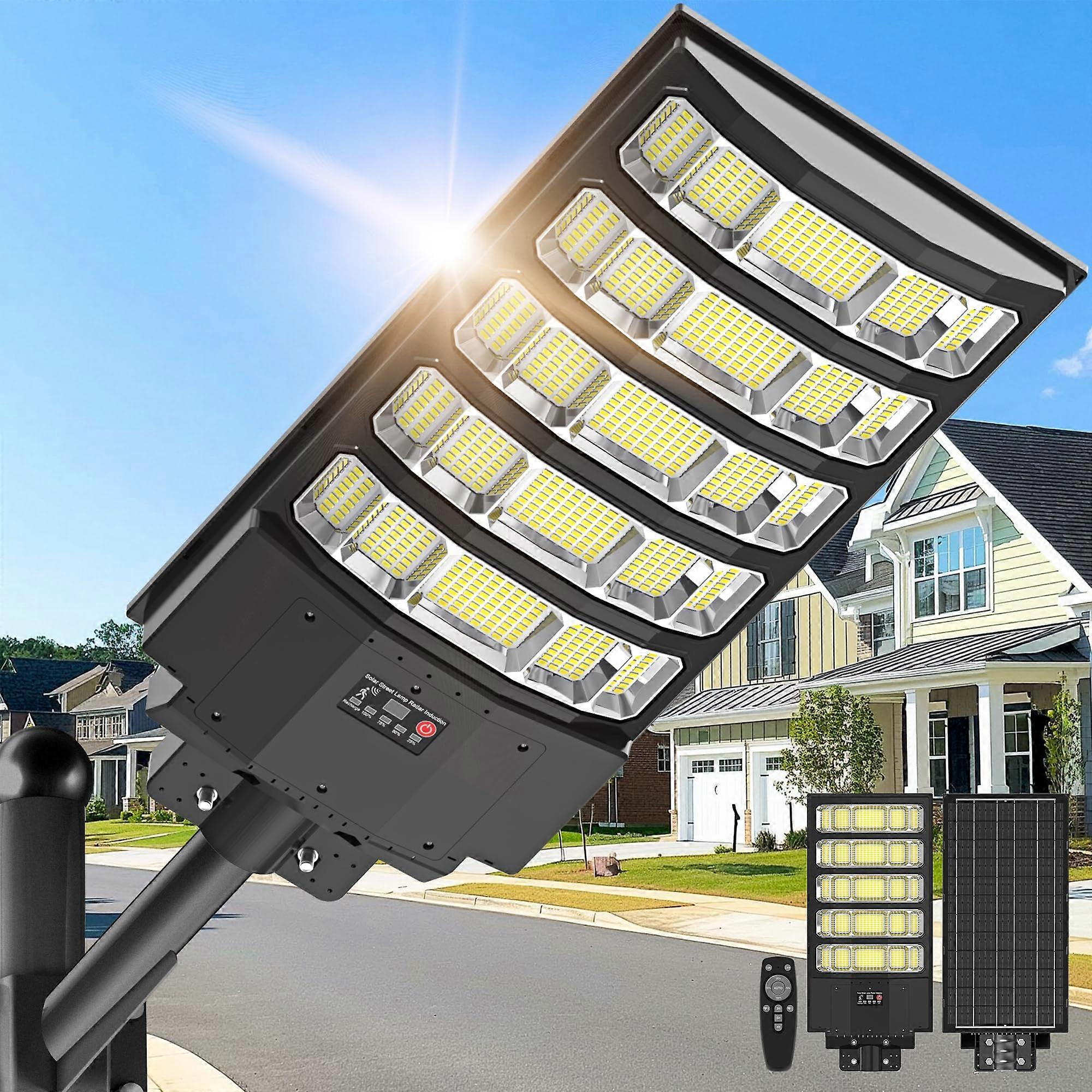 10000W Solar Street Light with Motion Sensor, 350° Wide Outdoor LED Flood Light, IP66 Waterproof with Remote Control