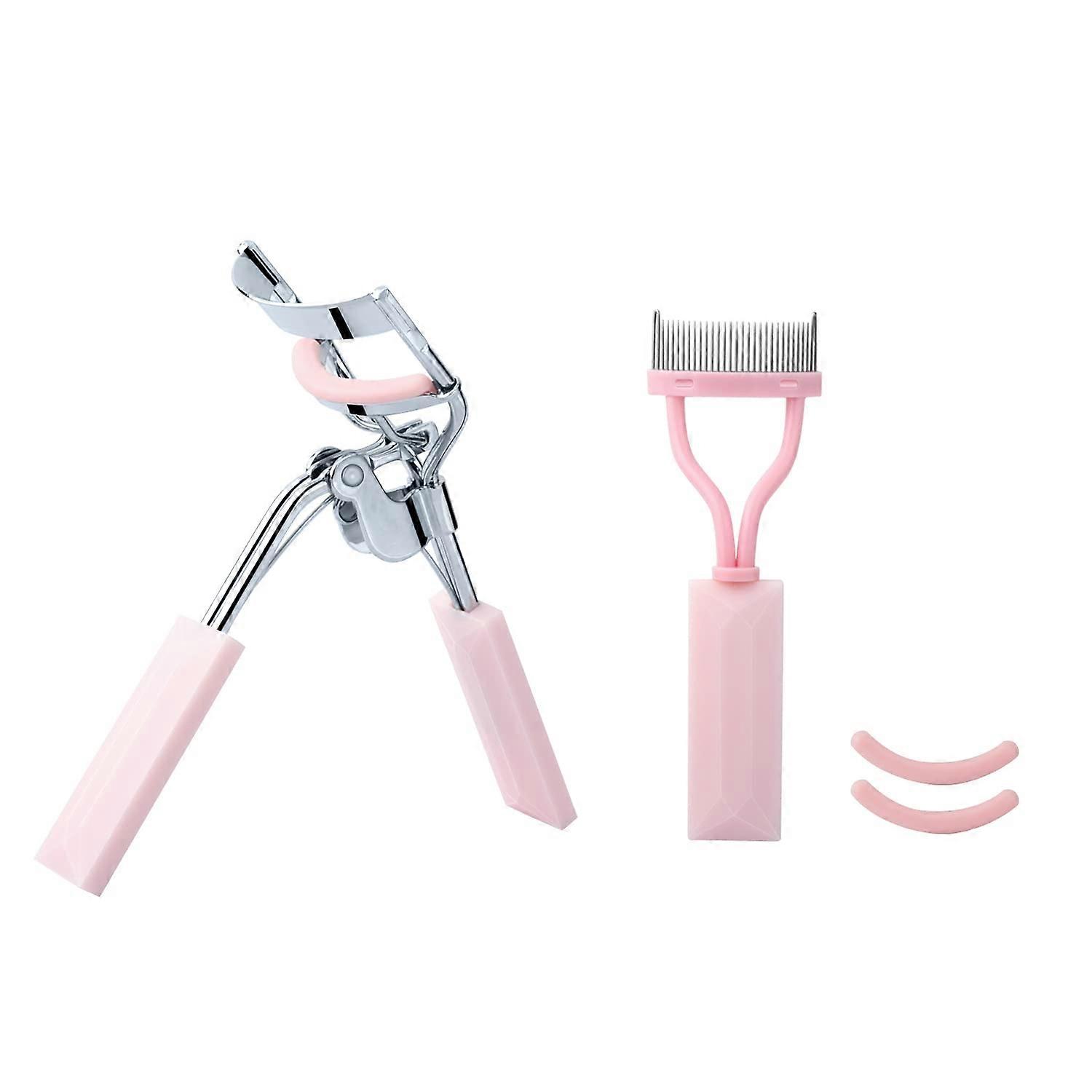 Eyelash Curler and Comb Set with 2 Refill Pads Pink for Soft Natural Curl and Clump Lashes
