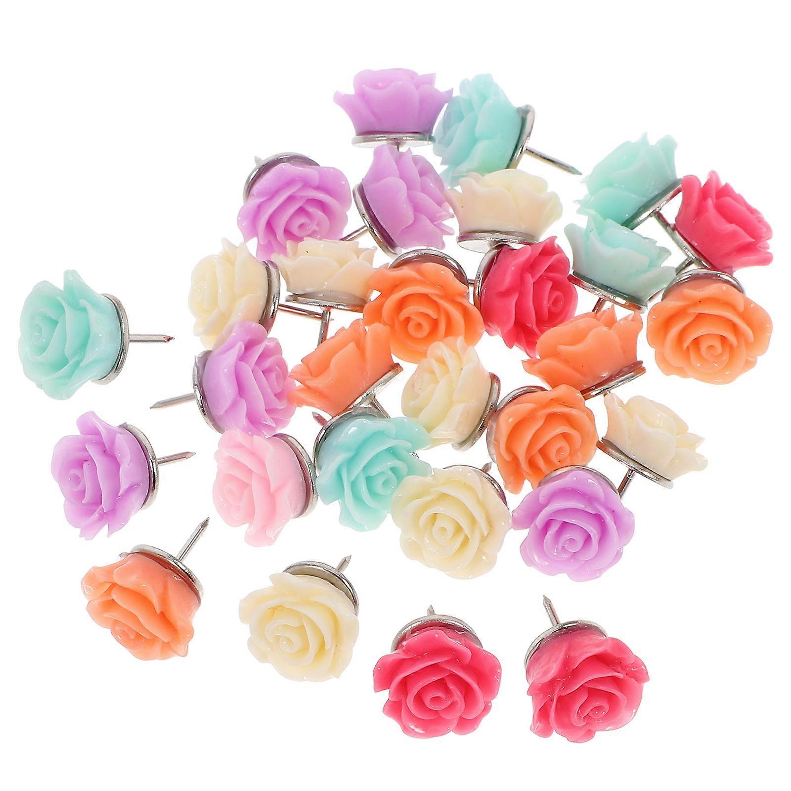 Resin Pushpin Flower Shape for Home Use 30Pcs Assorted