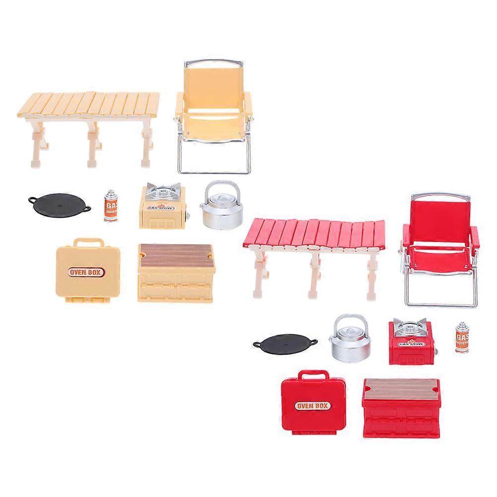 Foldable Chair Model Miniature Camping Set with Barbecue Kit 2Sets
