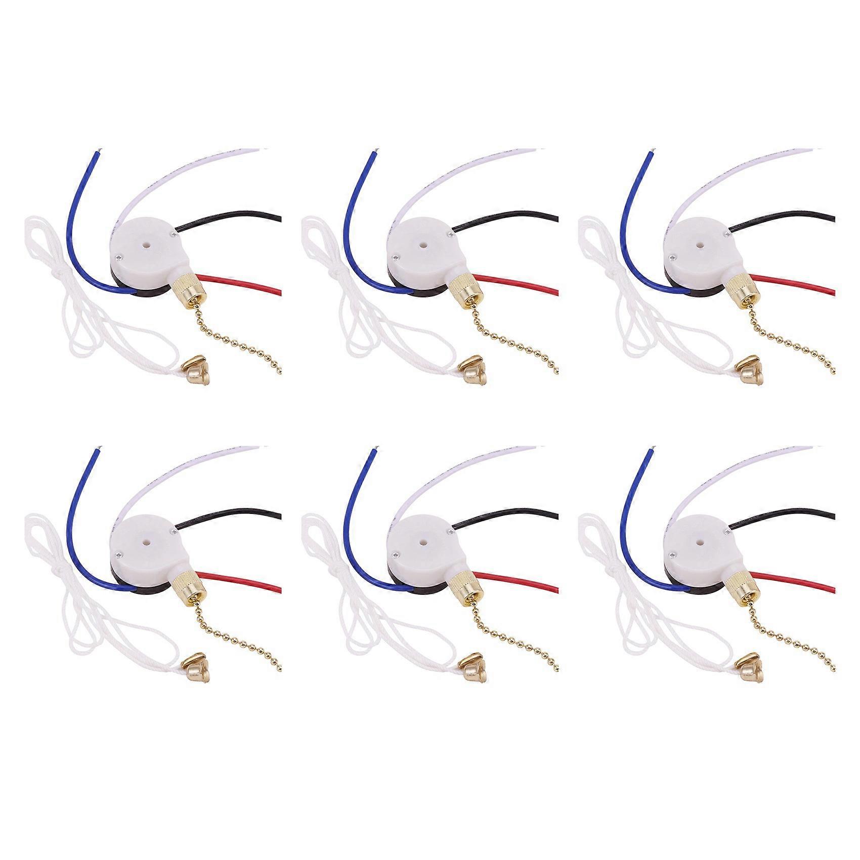 6X Ceiling Fan Switch Kit 3Speed 4 Wire, Fan Switch Zipper Speed Control Switch, ZE-208S Pull Wire Switch with Rope Gold