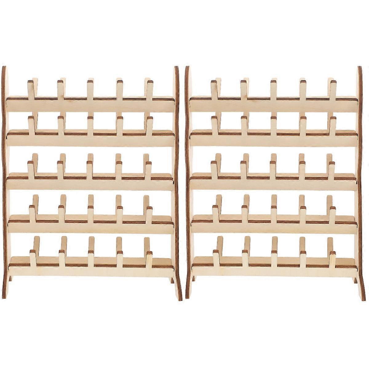 Set of 2 Spool Holder Stand Embroidery Threads Simple Wooden