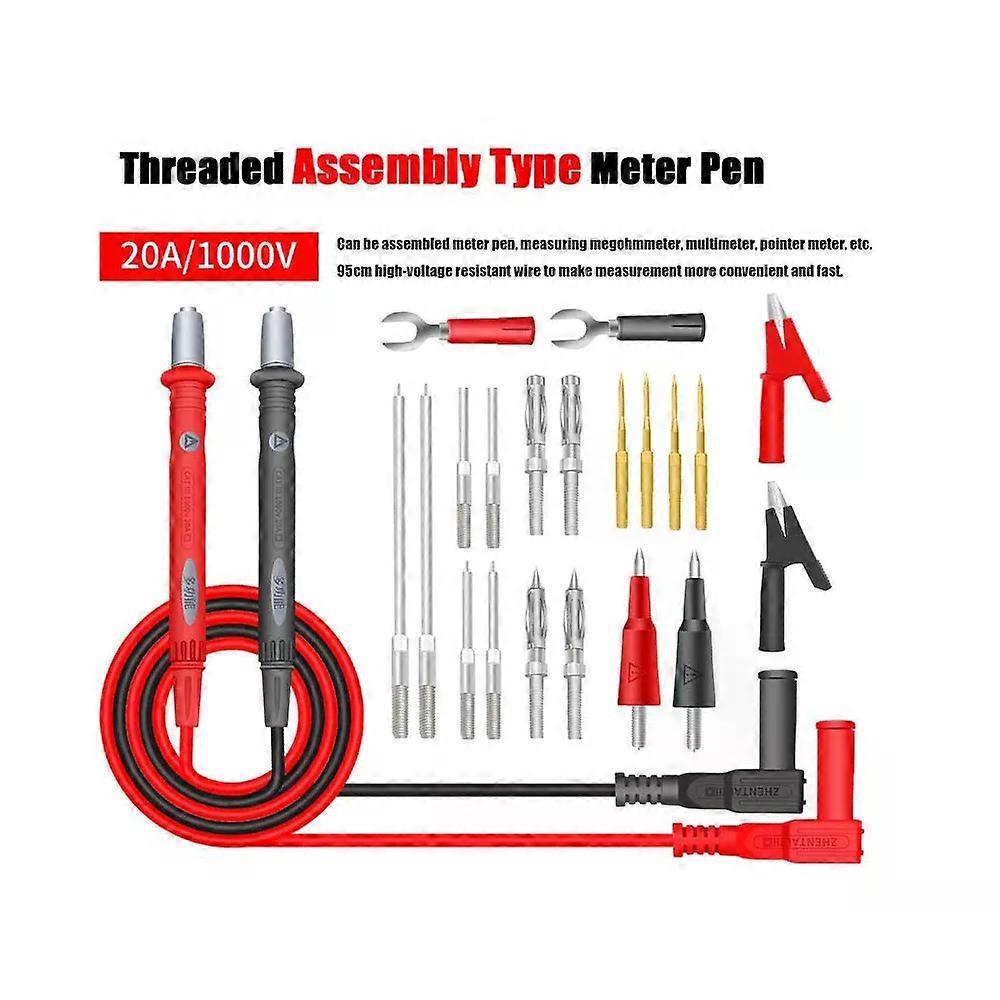 22PCS Multimeter Test Leads Kit Silicone Probe Threaded Assembled SMD Test Cable Universal Meter Rod Weldless Removable 20A
