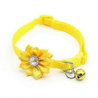 Pet Cat Collar Bell Flower Adjustable Easy To Wear Buckle Dog Collar Bell Cute Cat Necklace Yellow
