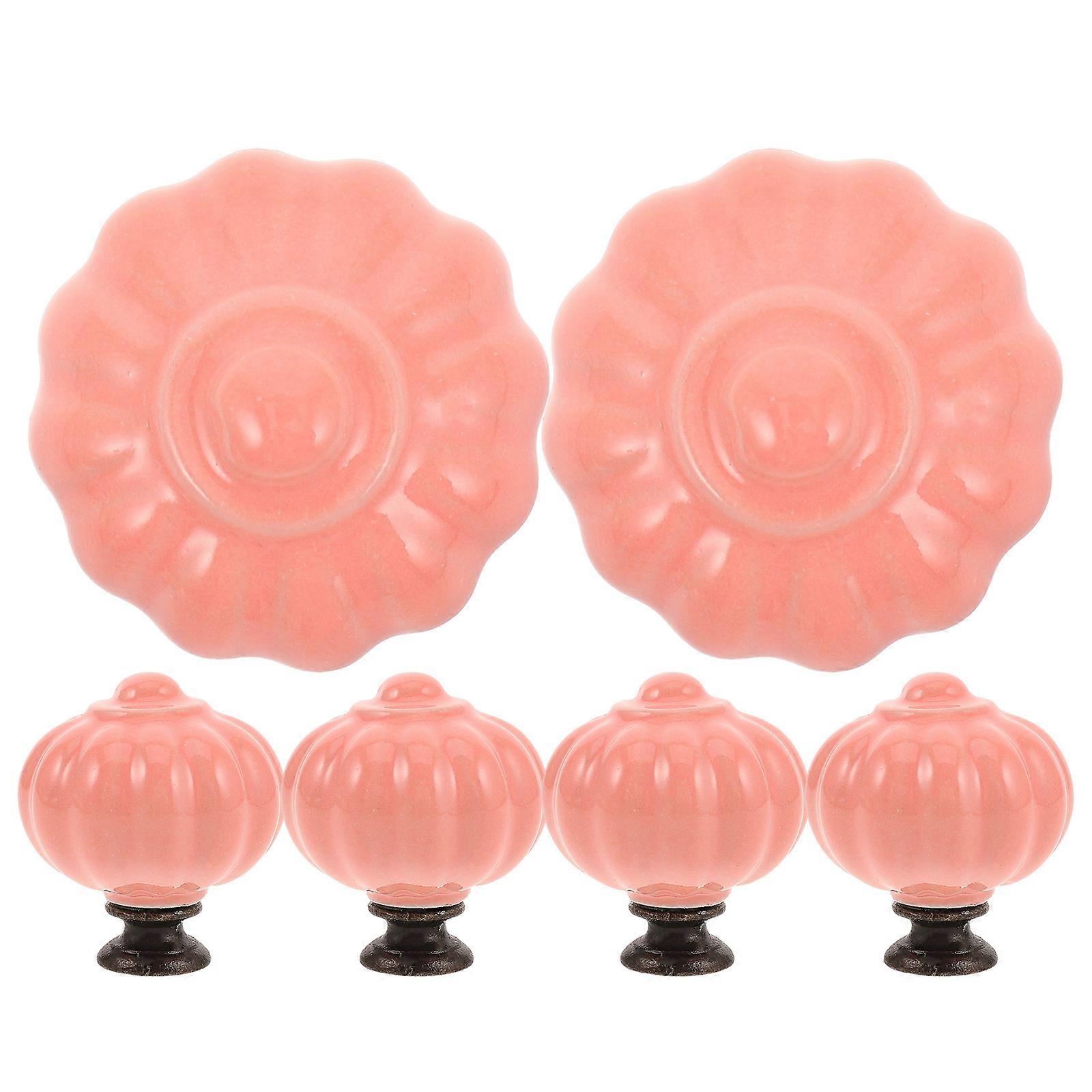 Pumpkin Pink Ceramic Knobs for Cabinets and Drawers 6Pcs Set