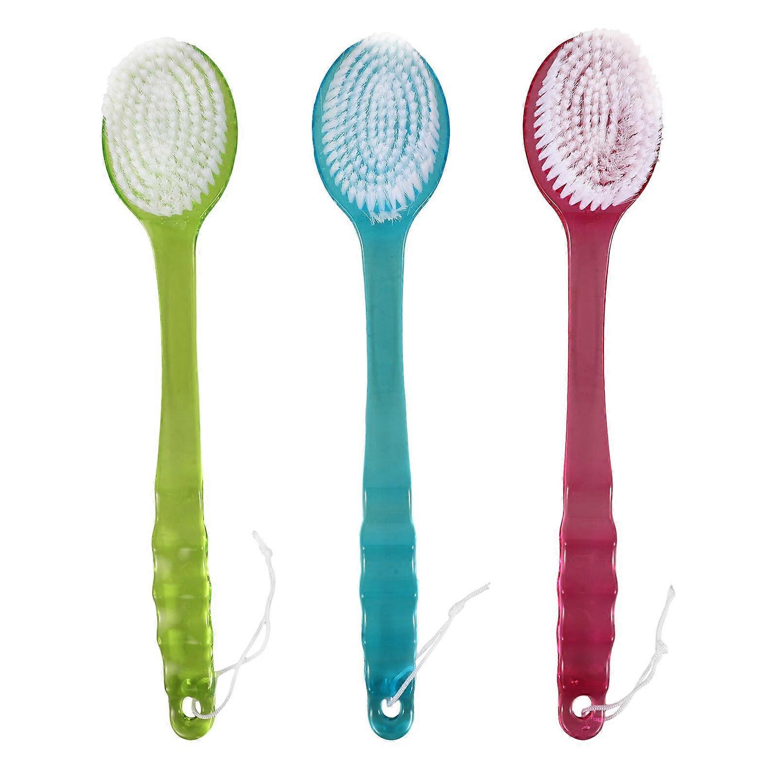 3Pcs Silicone Long Handle Bath Brush Set, DualSided Back Scrubber with Soft Bristles for Shower