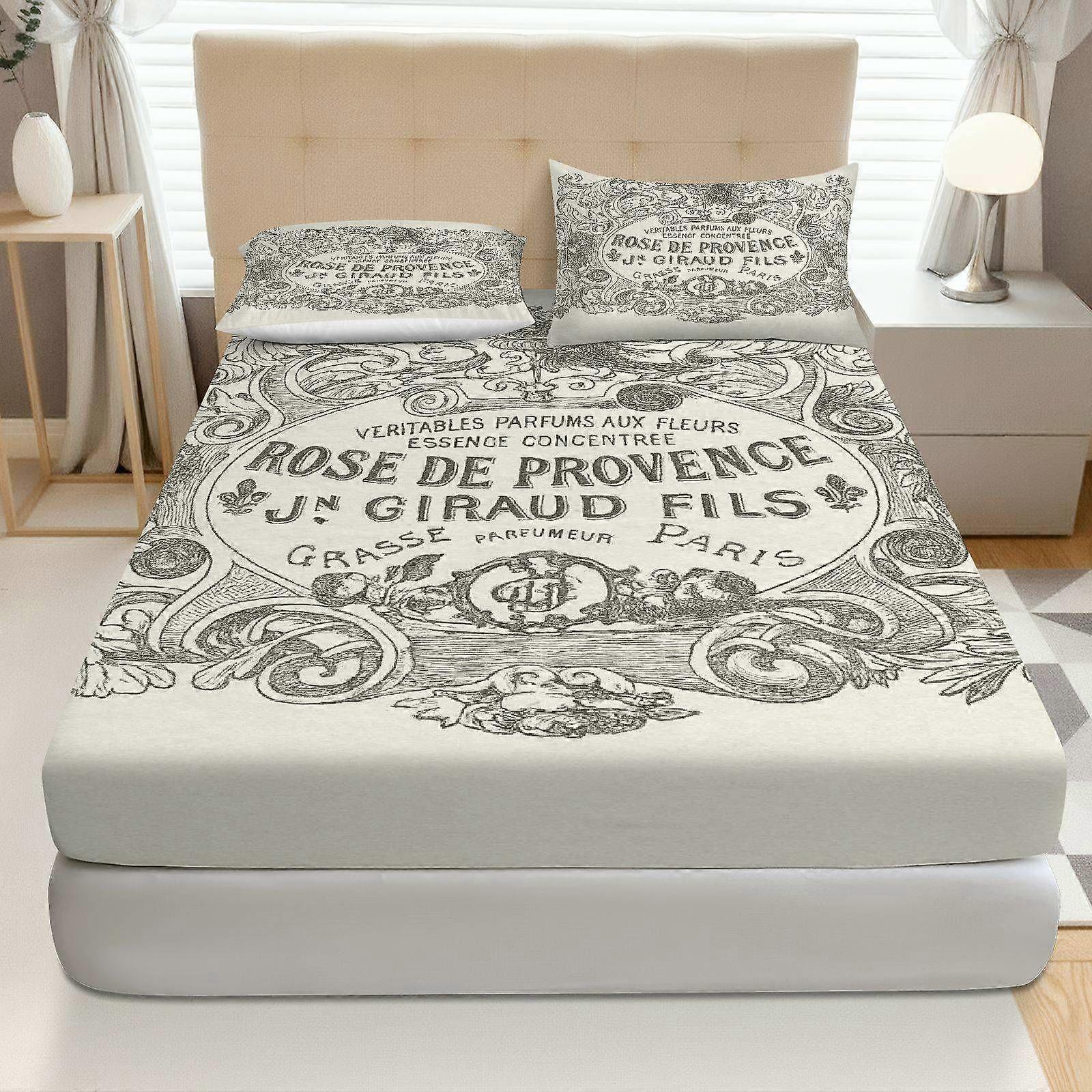 3pcs Vintage Floral Script Fitted Sheet Set  Coreless Everyday Theme
