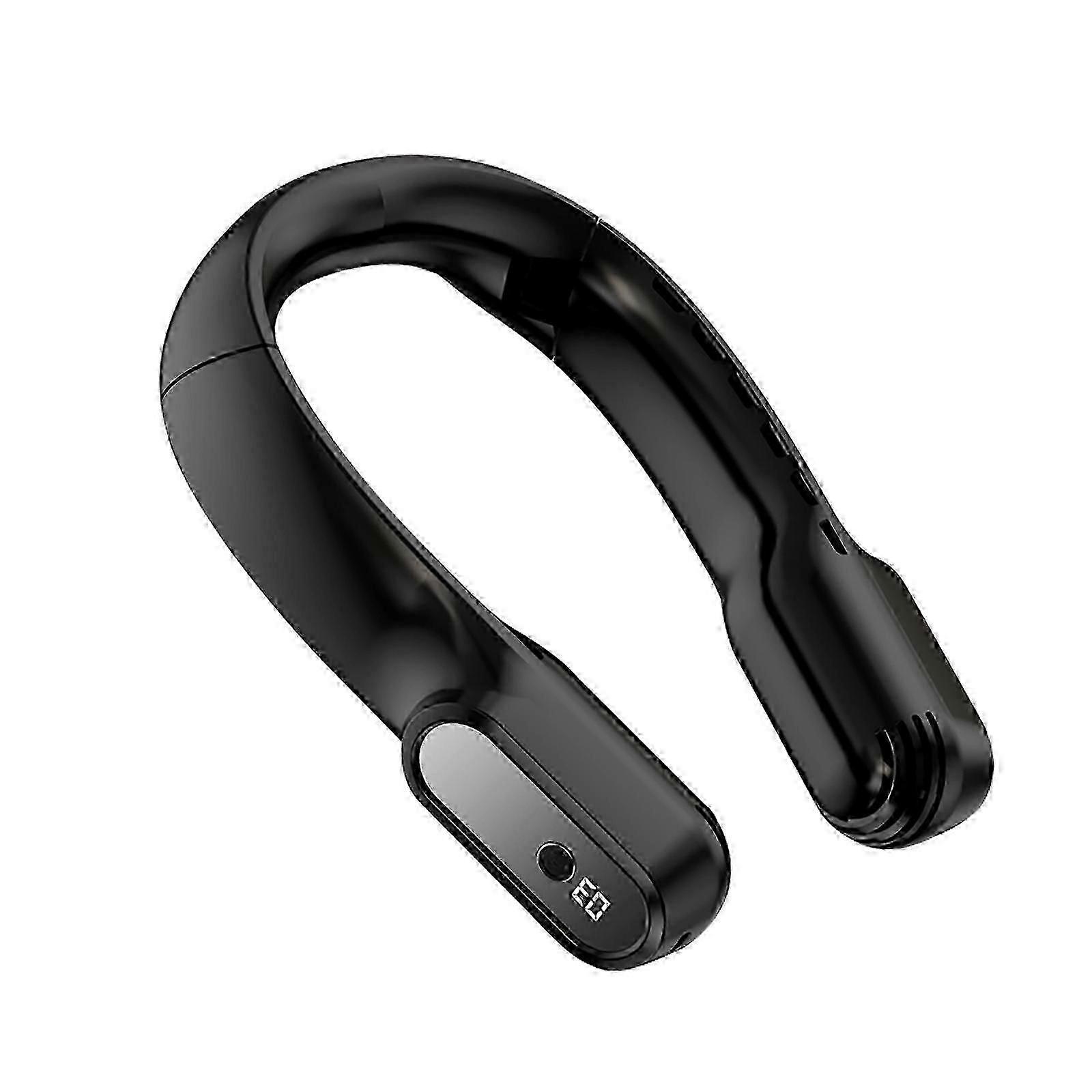 Foldable Bladeless Neck Fan With Adjustable Wind Speeds--Black