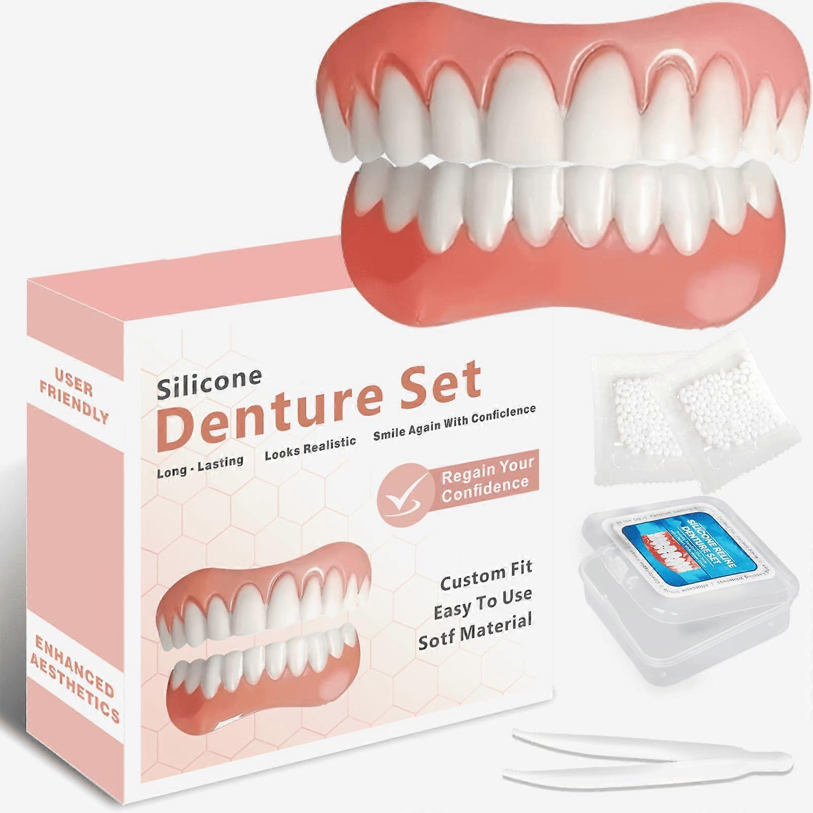 Denture  Kit Silicone Dentures Set Upper and Lower False Teeth Comfort Fit Fast Custom Hold 4PCS