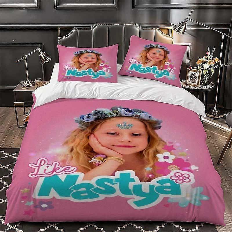Conjunto de cama temático Like Nastya, medindo 53,15 a 103,94 polegadas, composto por capa de edredom e fronha.