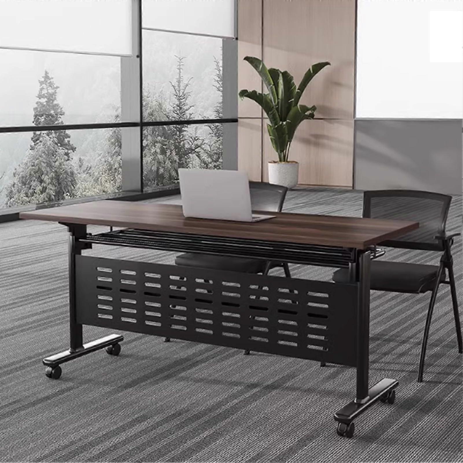 Woodgrain Folding Conference Table with Wheels, 29.5in Flip  Mobile Training Desk SpaceSaving