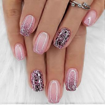 Purple Square Medium Press On Nails Set – Elegant Gradient Bling False Nails, SalonStyle Manicure 24PCS