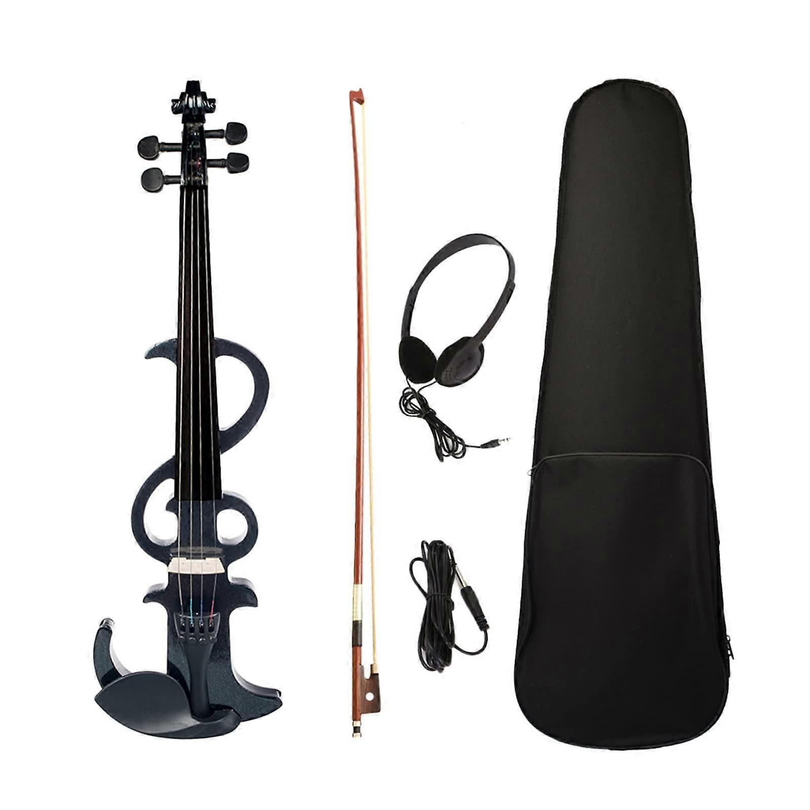 4/4 Electric Silent Violin Beginner Kit with Case Bow Headphones Cable for Practice