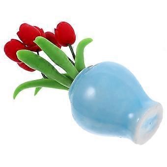 Conjunto de 3 Vasos de Flores Vermelhas em Miniatura para Decoração de Casa de Bonecas/Mesa