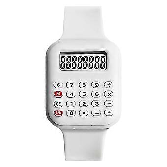 Trendy Unisex Electronic Watch Combining Timekeeping And Math Functions In A Sleek Lightweight PVC Resin Case  White