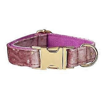 Pink Velvet Dog Collar And Leash Set For Small Dog Personalized Female Dog Collar With Bowtie Gold Glitter Stars Christmas Style