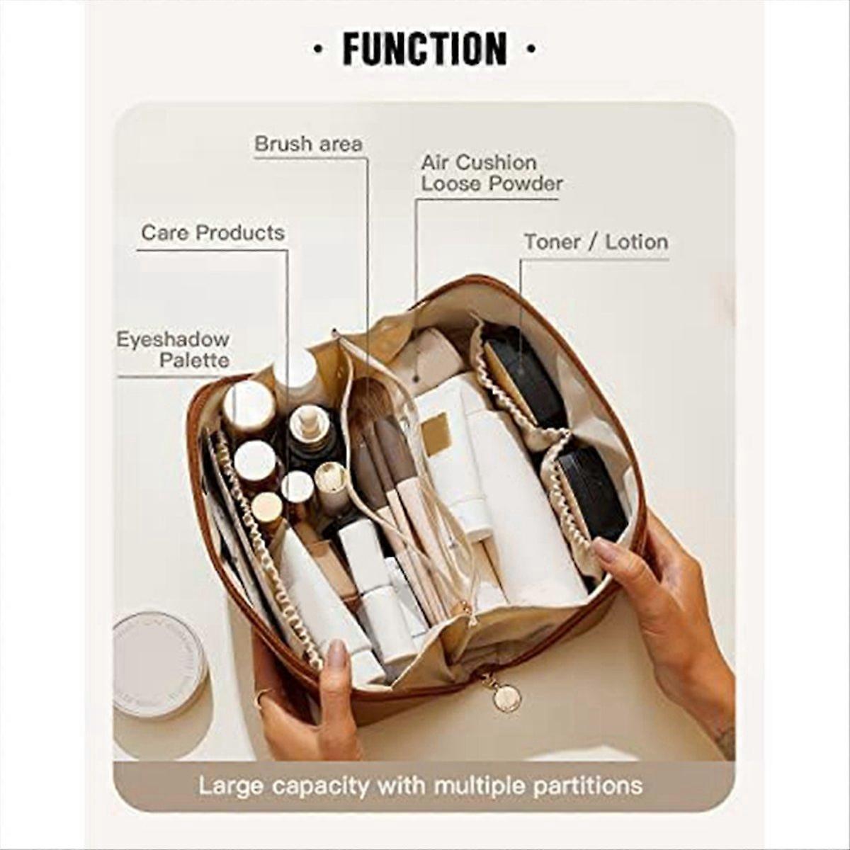 Makeup Bag,Waterproof Portable Pouch Open Flat Toiletry Bag(Pink)