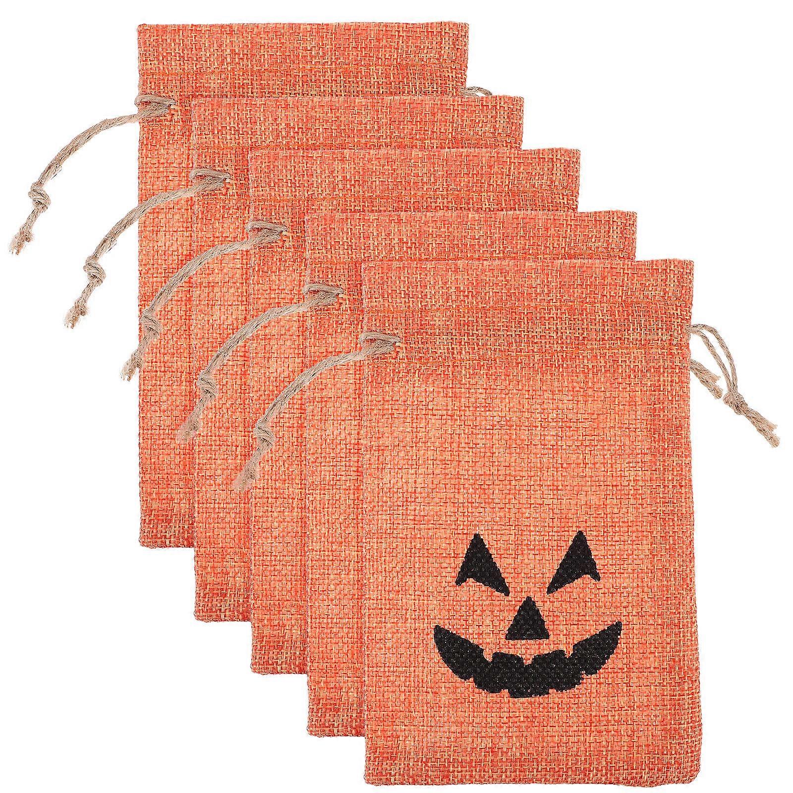 Halloween Pumpkin Drawstring Bag Candy Bag for Candy Storage 5Pcs