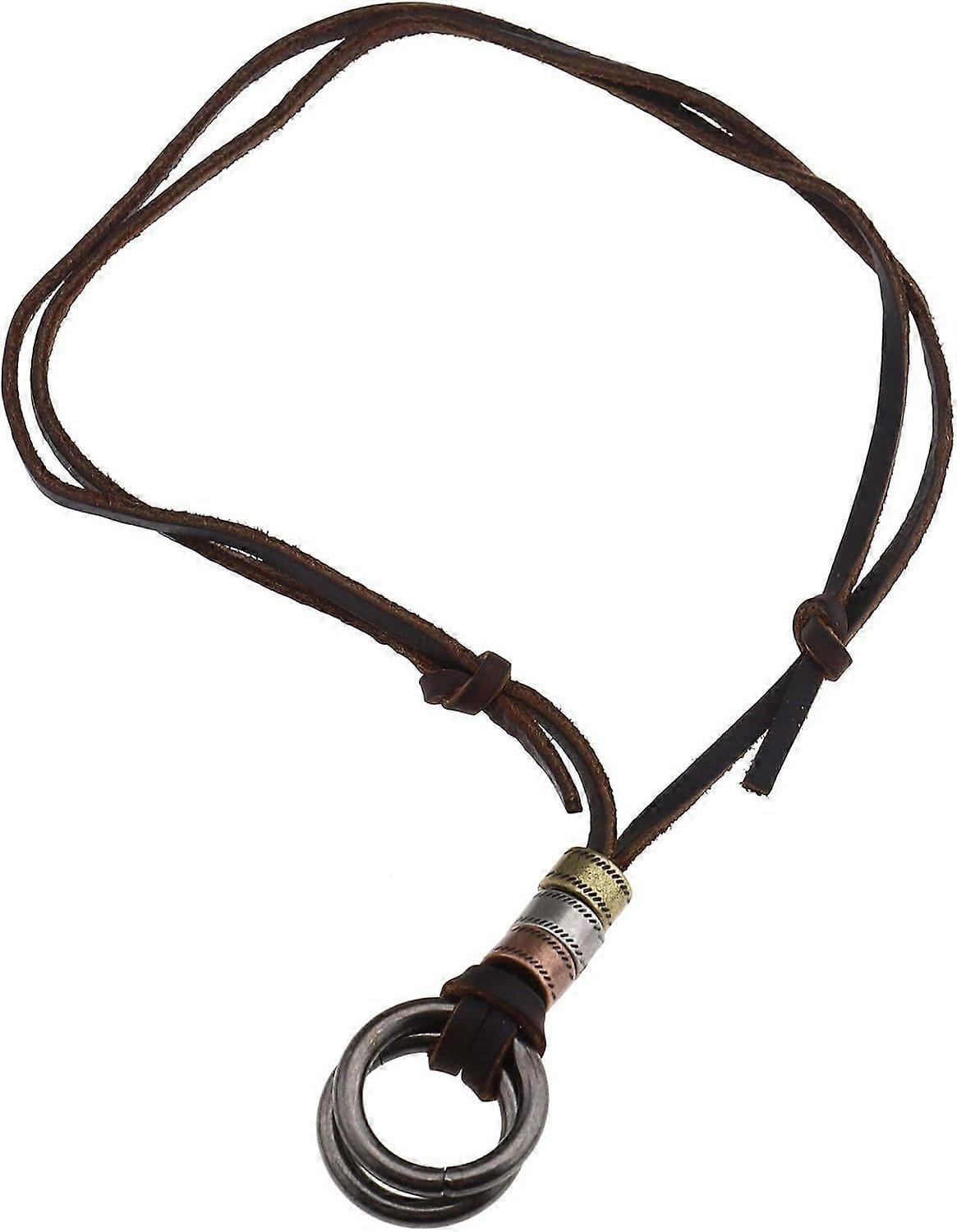 Double Ring Leather Cord Adjustable Pendant