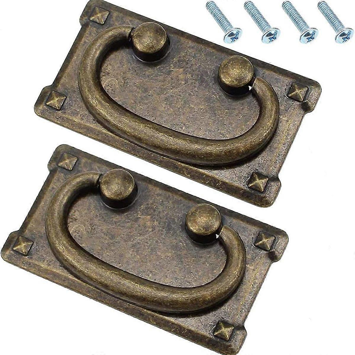 Furniture knobs and handles, 2 classic drawer handles with screws, rectangular trim.