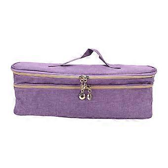 Portable Canvas Hair Dryer Case Double Layer Travel Carrying Bag for Curling Iron and Hair Styling Tools Violet