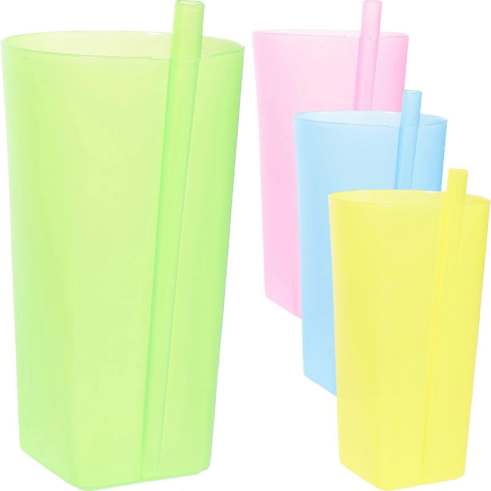 Children's Straw Cups Multi-Function Drinking Cups for 4Pcs Assorted Colors