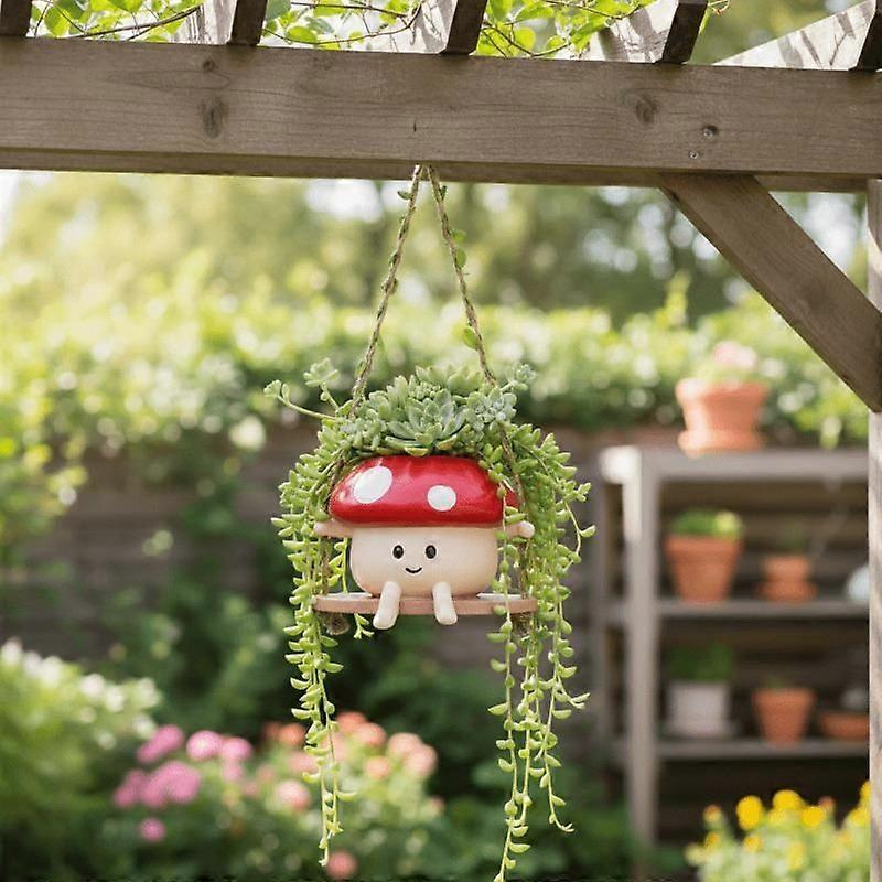 Hanging Mushroom Planter with Cute Face