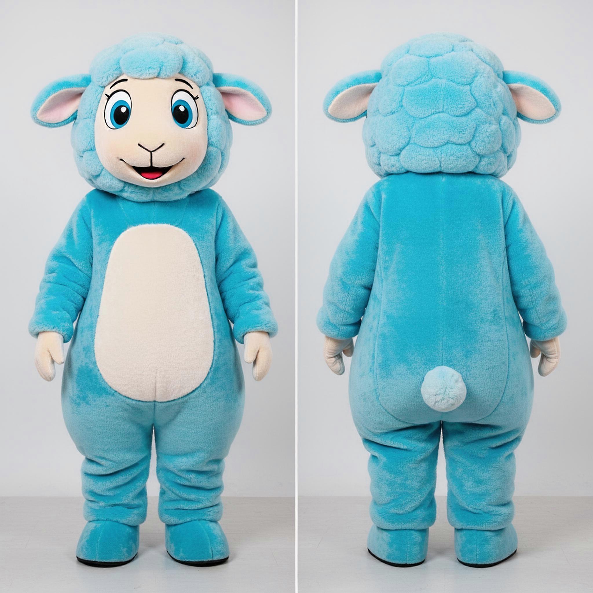 MASTICOT Cyan Fluffy Suffolk Sheep Mascot