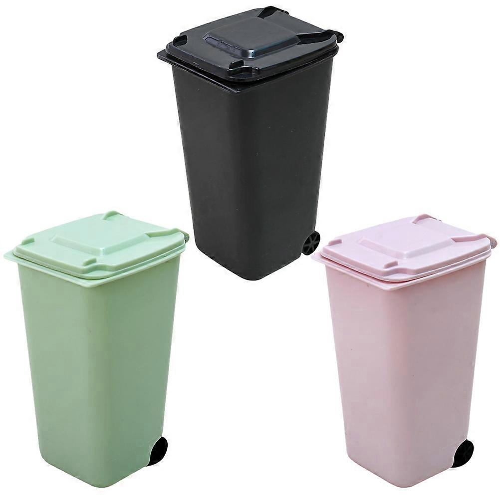 Covered Desk Trash Can Multi-Function Waste Bucket 3Pcs