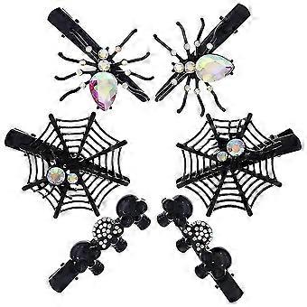 6Pcs Set Spider Hair Barrettes with Rhinestones for Halloween Use