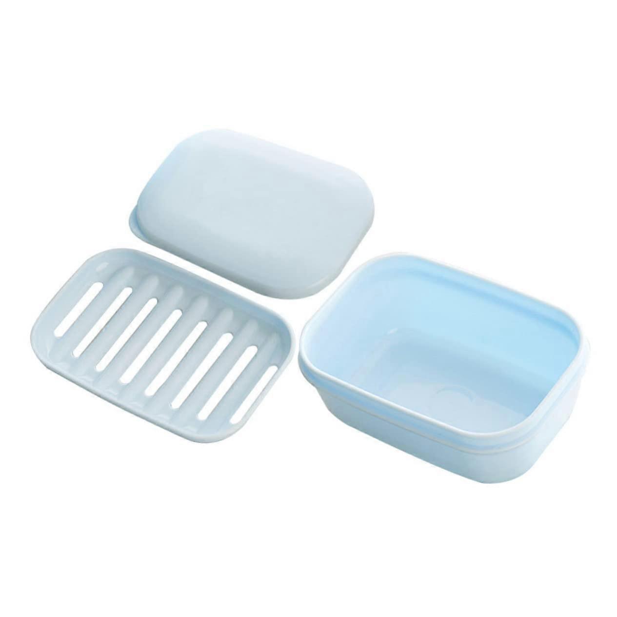 2 Pack Rectangular Soap Dish Drain with Removable Lid for Shower Bathroom Sink