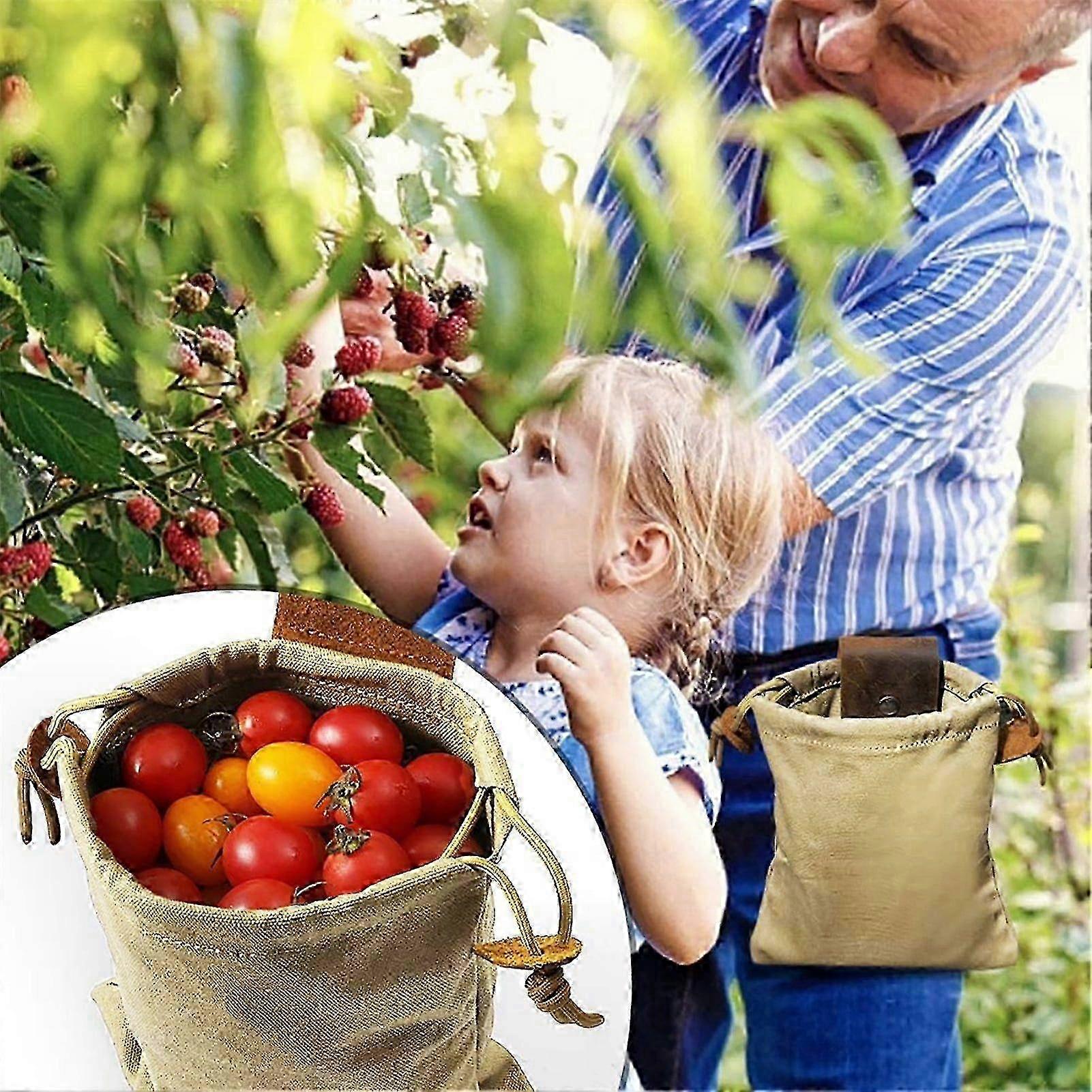 Foldable Drawstring Canvas Fruit Storage Pouch Practical Large Capacity Garden compatible withaging Bag